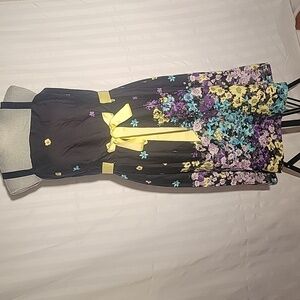 Madison Leigh Black, Yellow, Purple Floral, Sleeveless Midi Dress, Size: 12